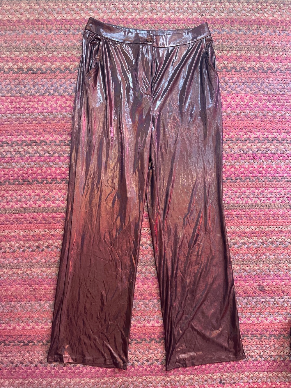 NWT SINCERELY JULES HOLOGRAPHIC Metallic Wide-Leg Pants in Shimmering BROWN
